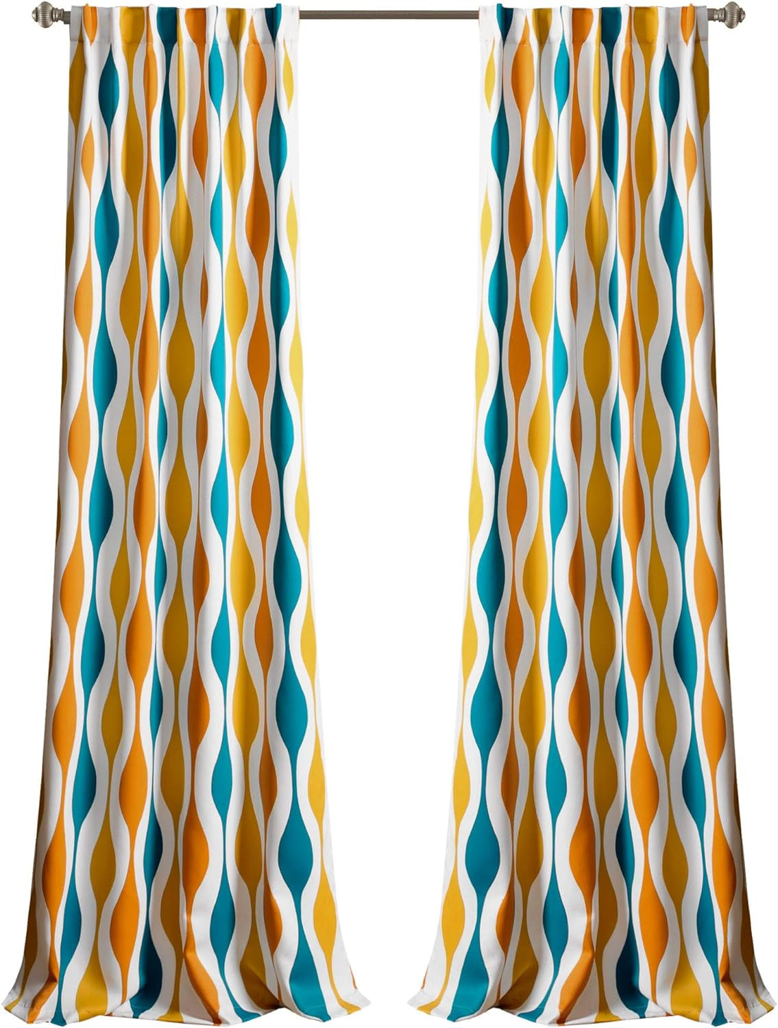 Mid Century Geo Light Filtering Window Curtain Panel Pair, 52" W X 84" L, Turquoise & Orange