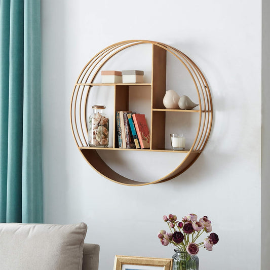 & Co. Gold Brooklyn Wall Shelf, round 3 Tier Wall Mounted Floating Shelf for Bathroom, Bedroom, Living Room Decor, Metal, Industrial, 27.5 Inches