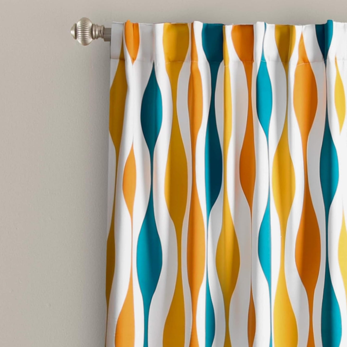 Mid Century Geo Light Filtering Window Curtain Panel Pair, 52" W X 84" L, Turquoise & Orange